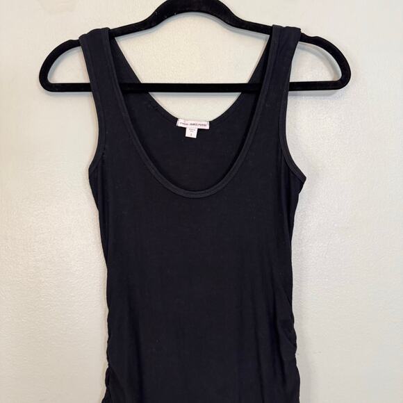 James Perse Revolve Mini Sheath Dress Womens 1 XS/S Black Tank Wide Strap Ruched - Picture 4 of 10